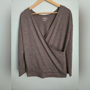 L.L.Bean Brown Cotton Blend Wrap Sweater